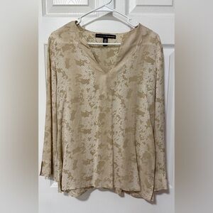 Ellen Tracy Beige Patterned Long Sleeve Blouse